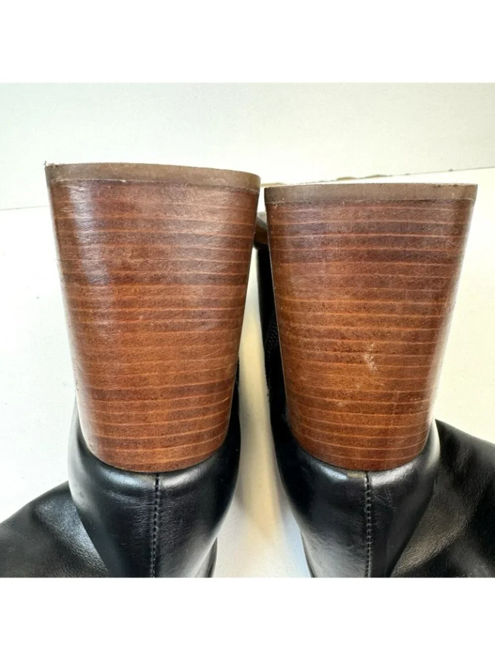 Ana Palma Mid Calf Leather Boots Black Block Heel Square Toe 90s Size 38 US 7 - Picture 10 of 12